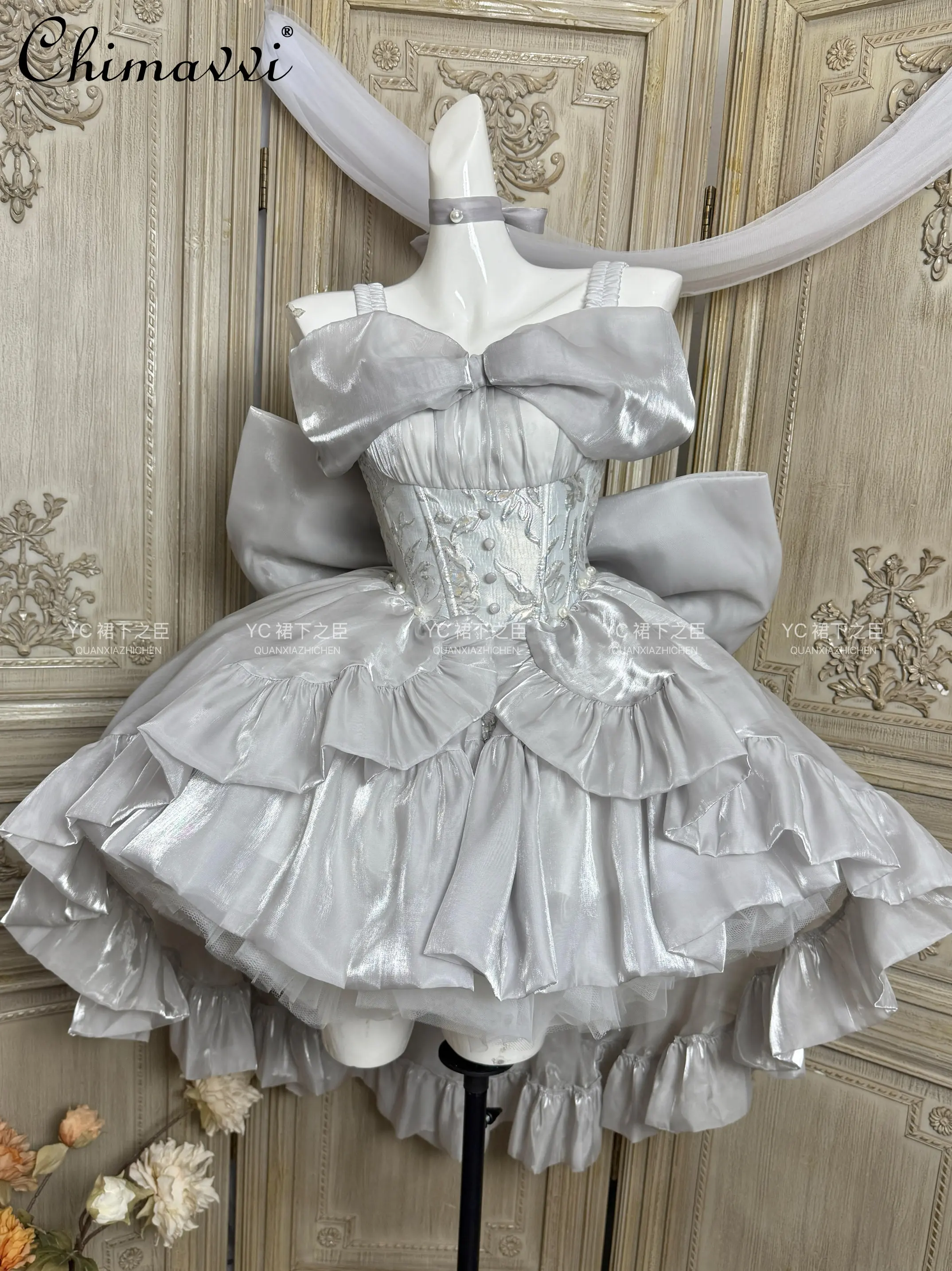 

Fairy Big Bows Tail Princess Dress Sweet Girls Women High Waist Elegant Birthday Party Puffy Lolita Dresses Women's Gown