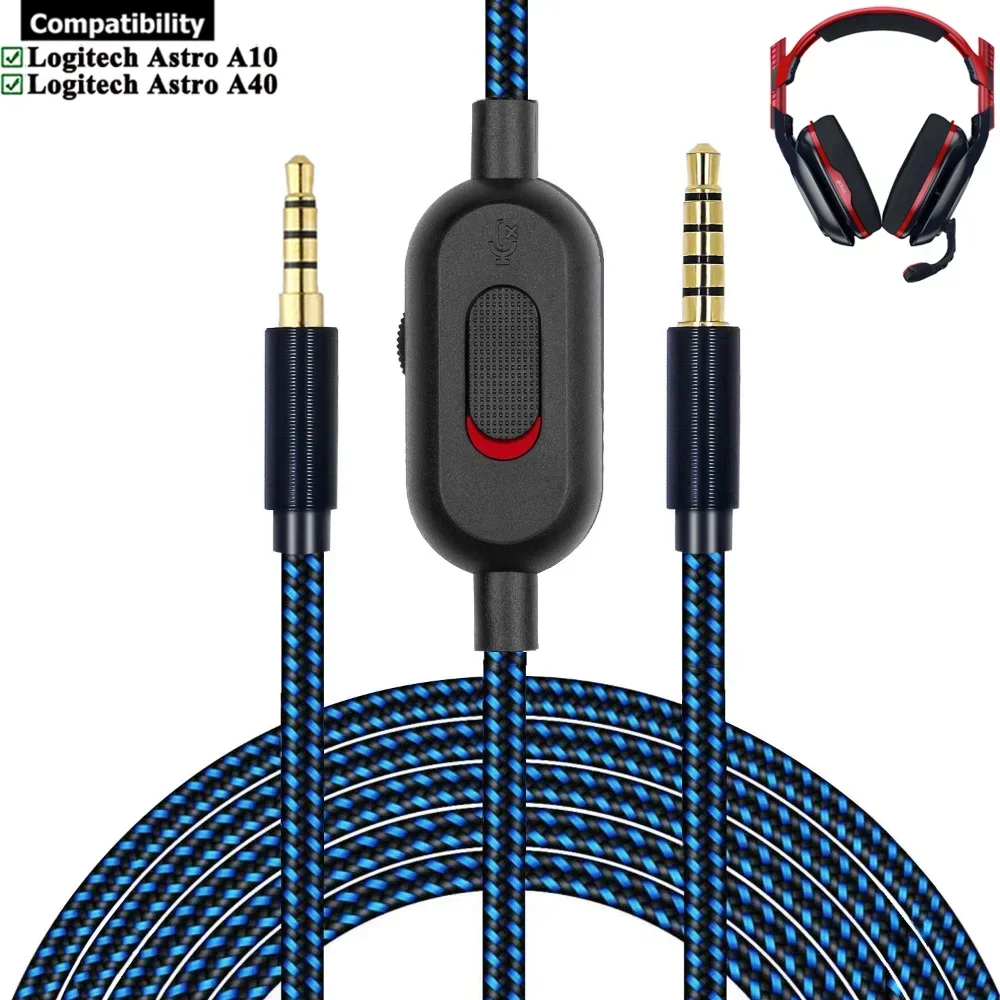 OFC استبدال النايلون مضفر كابل تمديد الحبل مع التحكم في مستوى الصوت مضمنة كتم كليب ل لوجيتك أسترو A10 A40 TR سماعات
