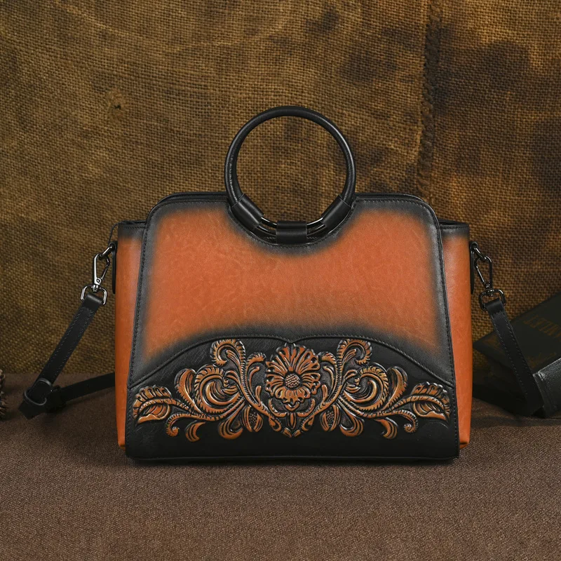 

Women Crossbody Bags Top Layer Cowhide Leather Art Oil Graffiti Printing Handbags Shoulder Purses Shopper Handbag Daily