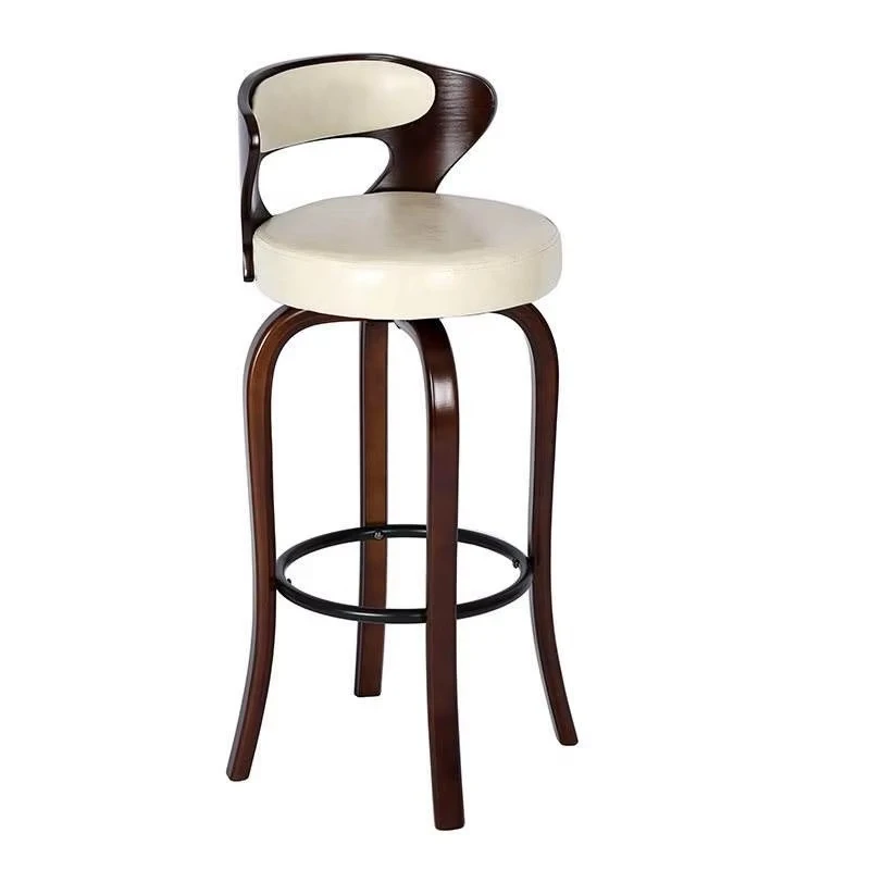 American modern solid wood bar chair creative light luxury home high stool leather Nordic backrest restaurant kitchen cafe bar