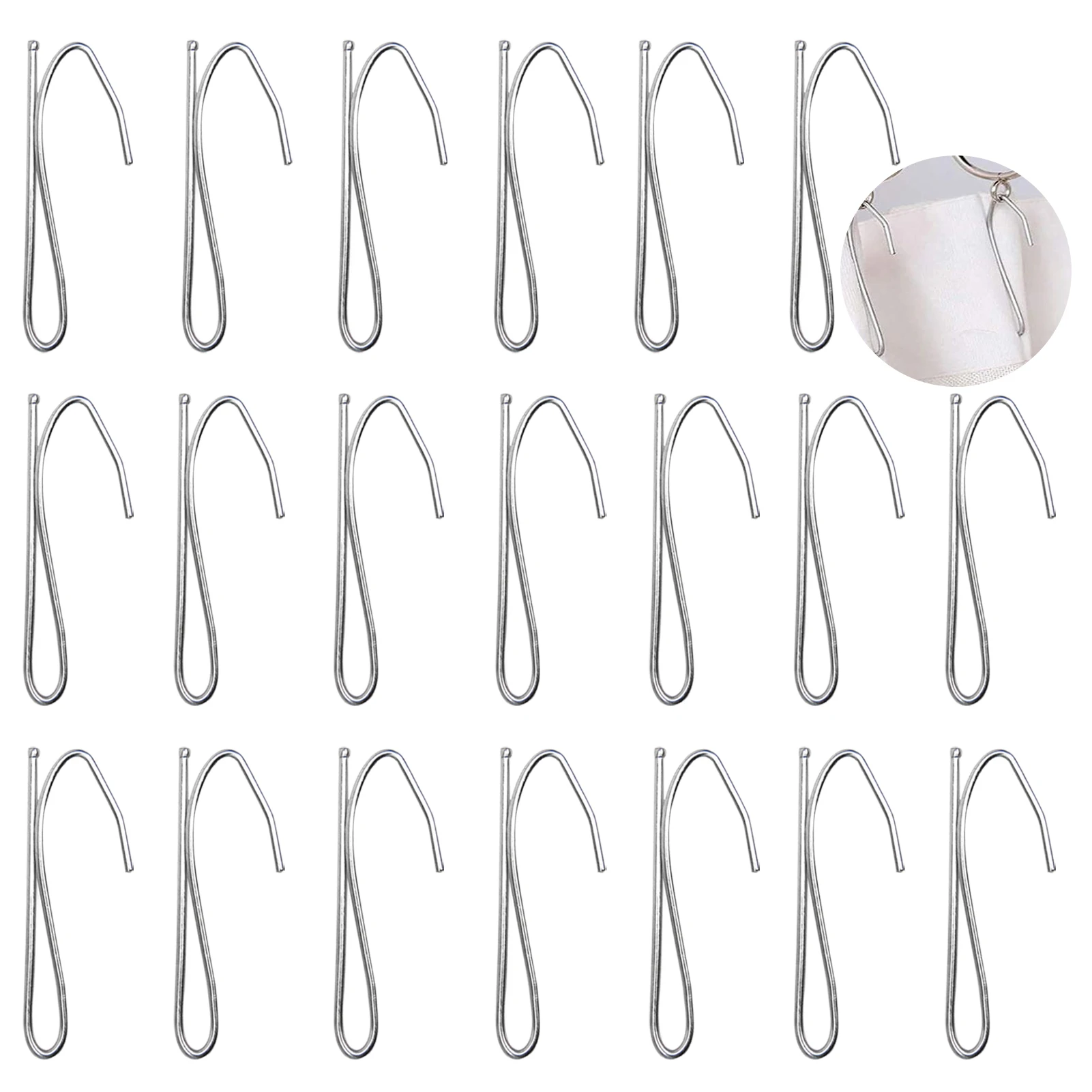 20pcs Curtain Hook Door Window Replacement Parts Bathroom Silver Stainless Steel Curtain Hanging Hook Living Room Window Decor