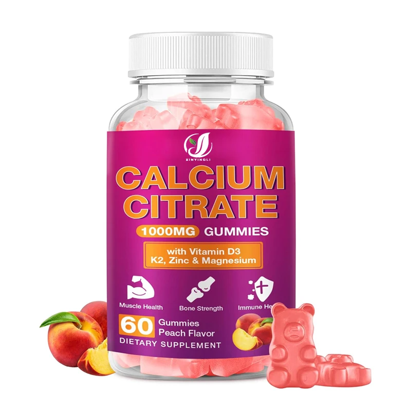 

Жевательные конфеты с цитратом кальция - 1000 мг в одной порции - Витамины D3 и K2 для здоровья костей и зубов, без глютена - 60 жевательных конфет