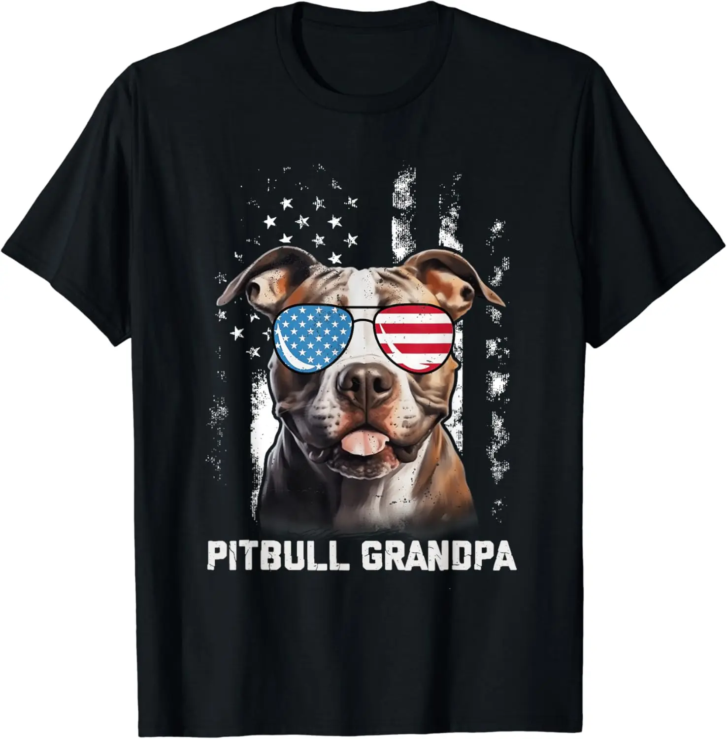 

Pitbull Grandpa American Flag 4th Of July Dog Father's Day T-Shirt