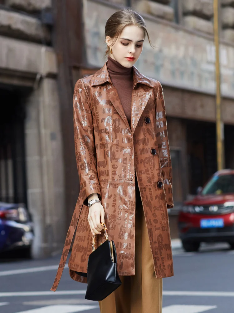 Spring Patty 2023 and Autumn New High Definite Letter Sheepskin Windbreaker Coat Fashion and Atmosphere Genuine Leather Coat