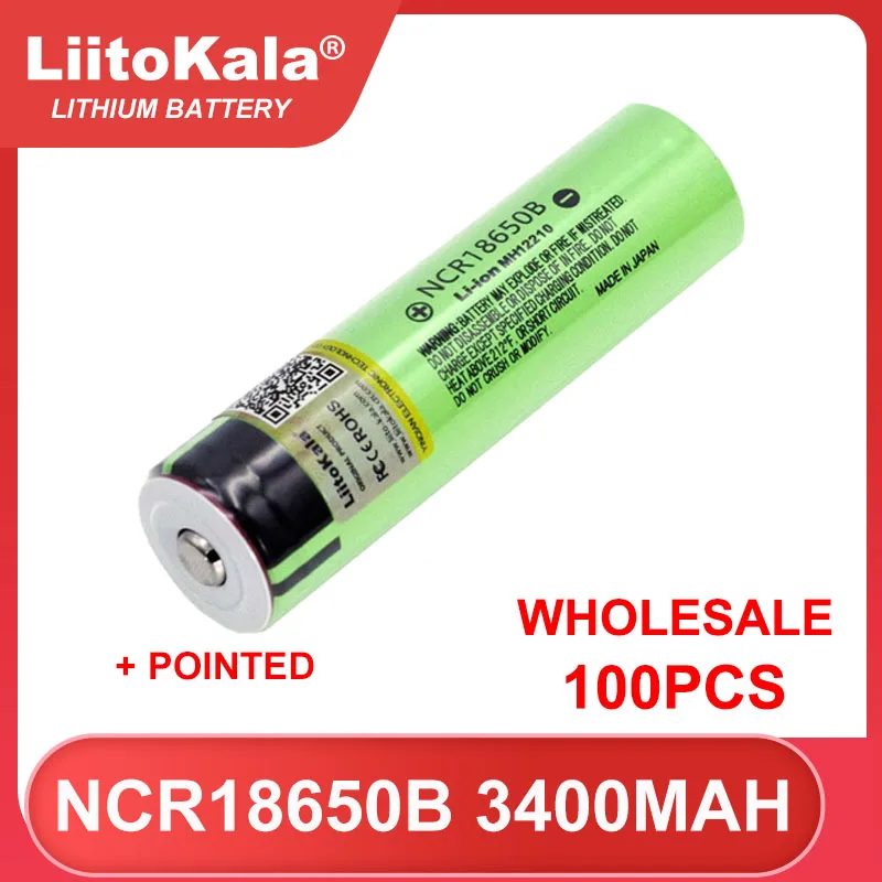 

100pcs Liitokala NCR18650B 3.7v 3400mAh 18650 Lithium Rechargeable Battery with Pointed (No PCB) batteries Wholesale