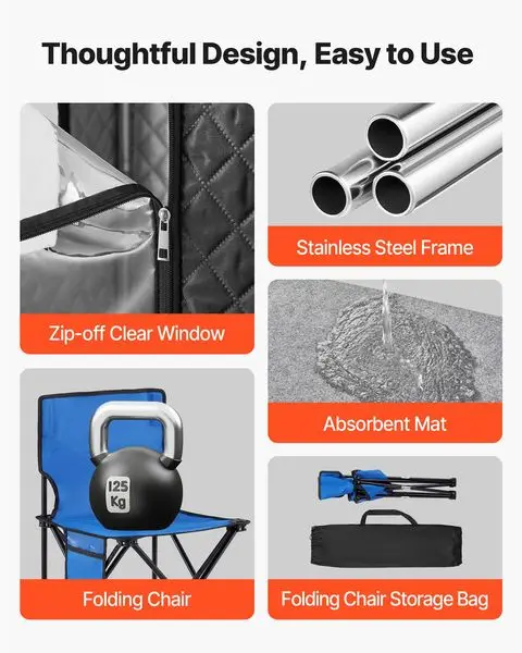 ساونا بخار محمولة مطورة، خيمة سبا لكامل الجسم لشخص واحد، باخرة، كرسي قابل للطي، جهاز تحكم عن بعد، صندوق زيت أساسي، أسود