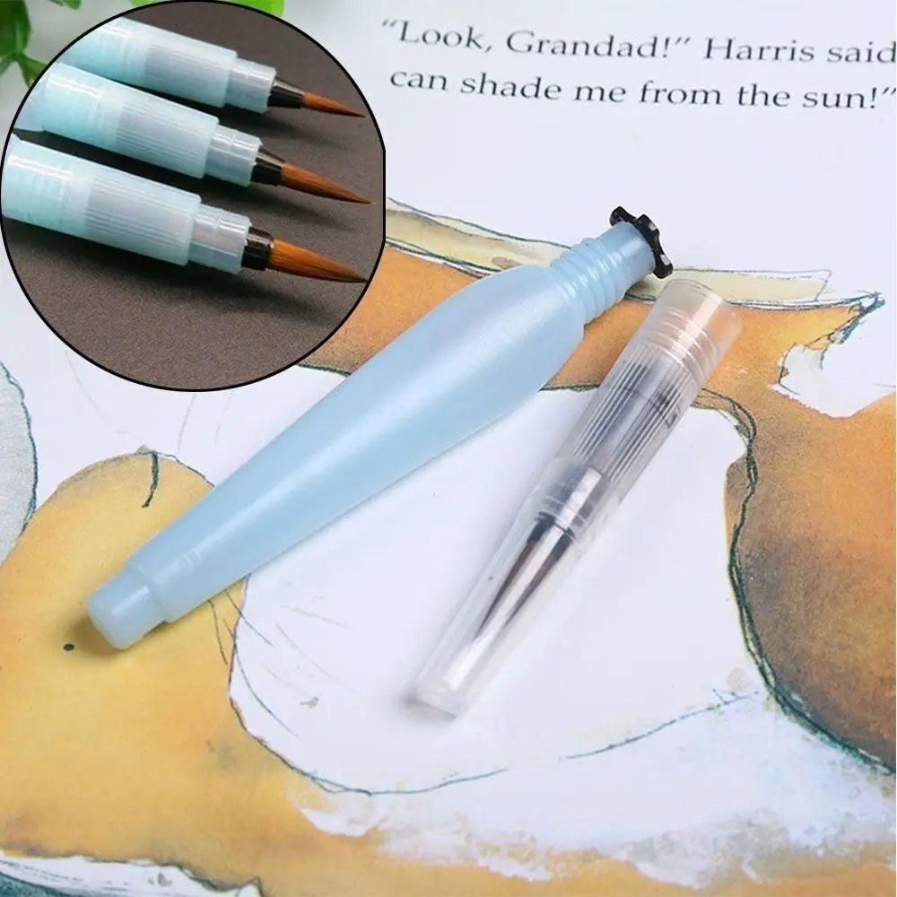 3Pcs Professional Plastic Drawing Pen Set Stationery Easy to Use Pointed Reservoir Brushes Blue Water Color Brush