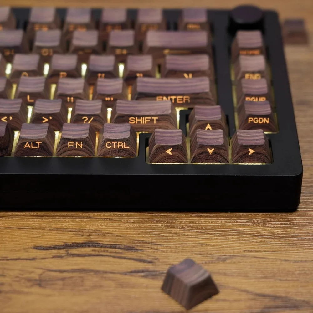 126 Keys Walnut Wood Grain Sided-word Printed Keycaps For Mechanical Keyboard English Key Caps Cherry PBT