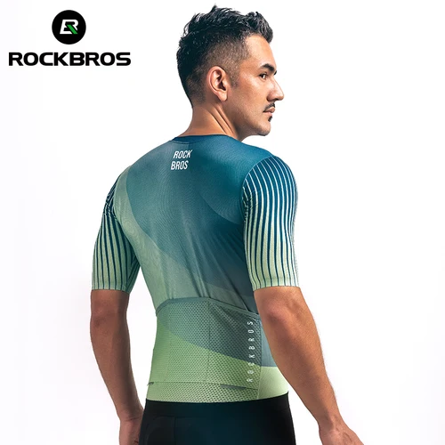 Imagen 2 del producto Conjunto de Jersey de ciclismo de verano ROCKBROS camiseta de hombre MTB pantalones cortos con cremallera YKK ropa deportiva conjuntos de Jersey de bicicleta transpirable