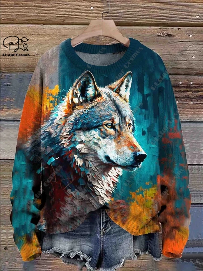 New animal series 3D printed cute wolf eagle art print genuine ugly sweater winter casual unisex sweater