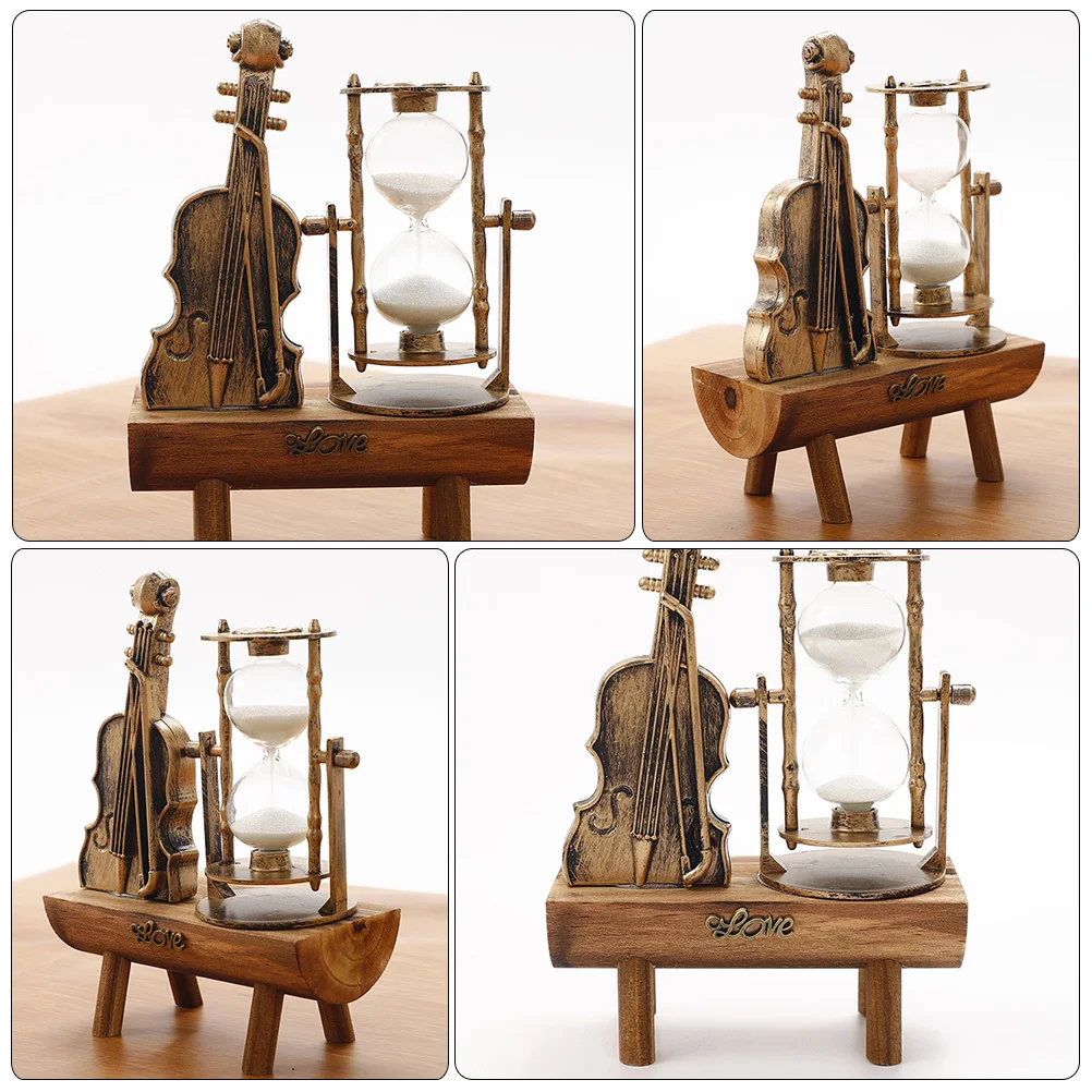 

Retro Violin Clock Ornament Vintage Desktop Creative Craft Ornament Decor Craft Hourglass Art Home Office Desk Decoration