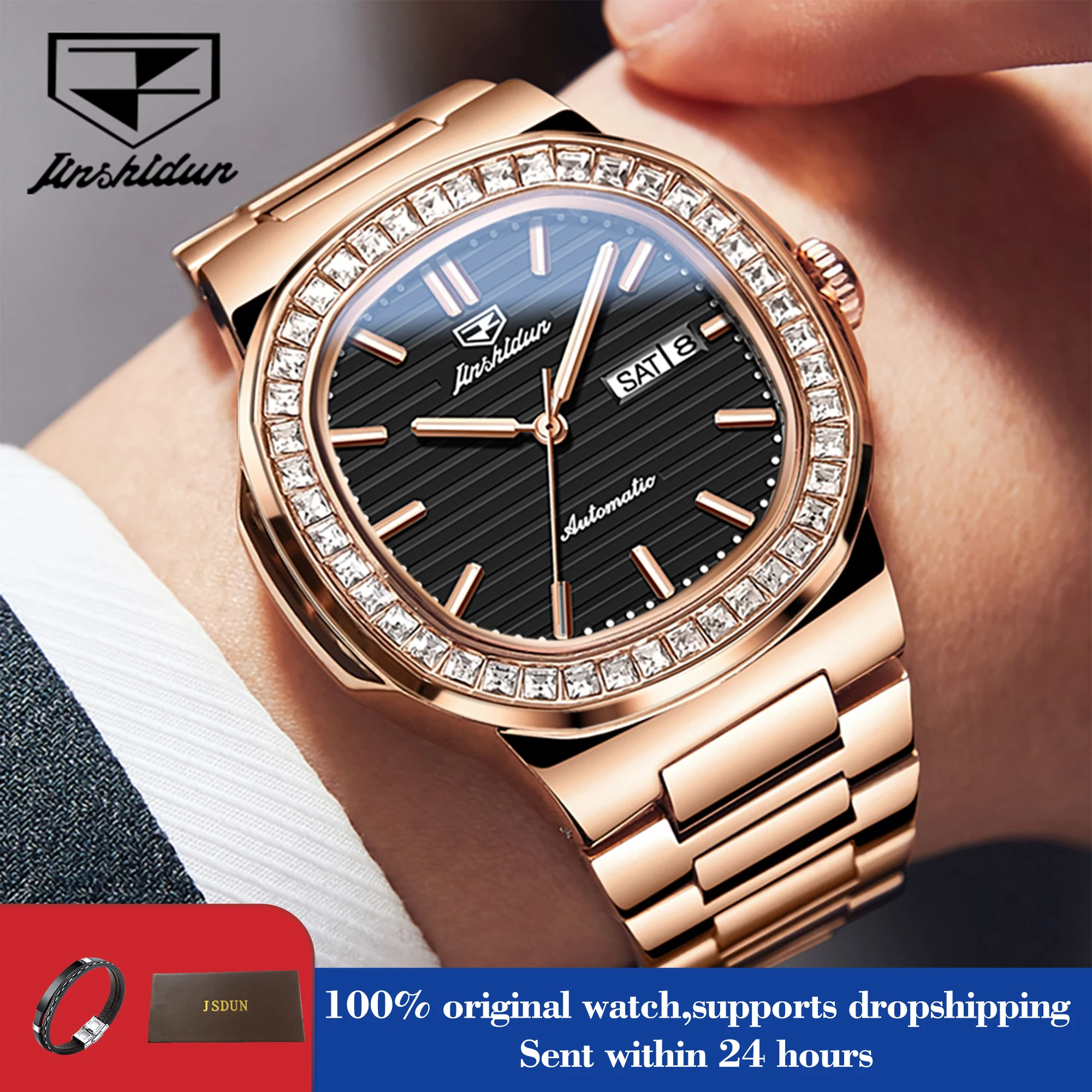 

JSDUN 8953 Man Automatic Watch Luxury Business Mechanical Watch For Men Dual Calendar Waterproof Luminous Simple Dial Hand Clock