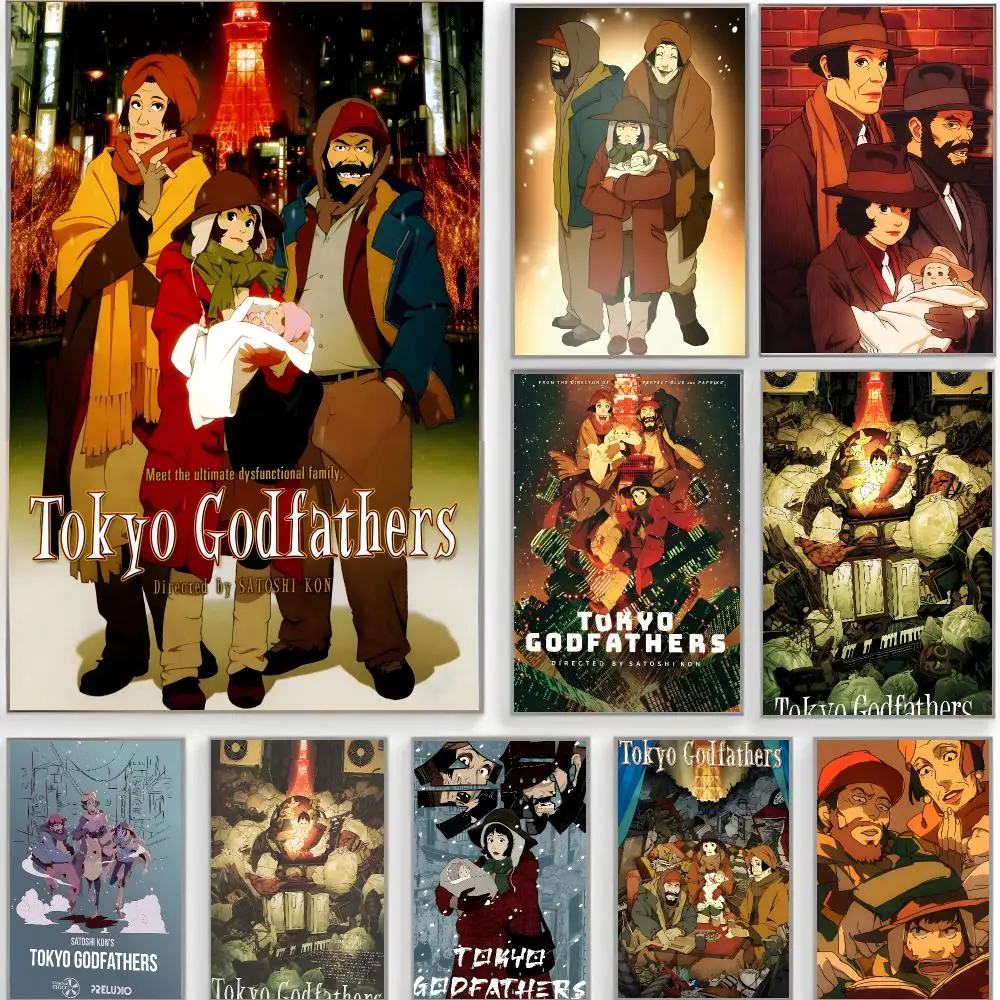 anime movie t-Tokyo Godfathers Poster Classic Wall Art  Home Decor  Peel and Stick Unframed