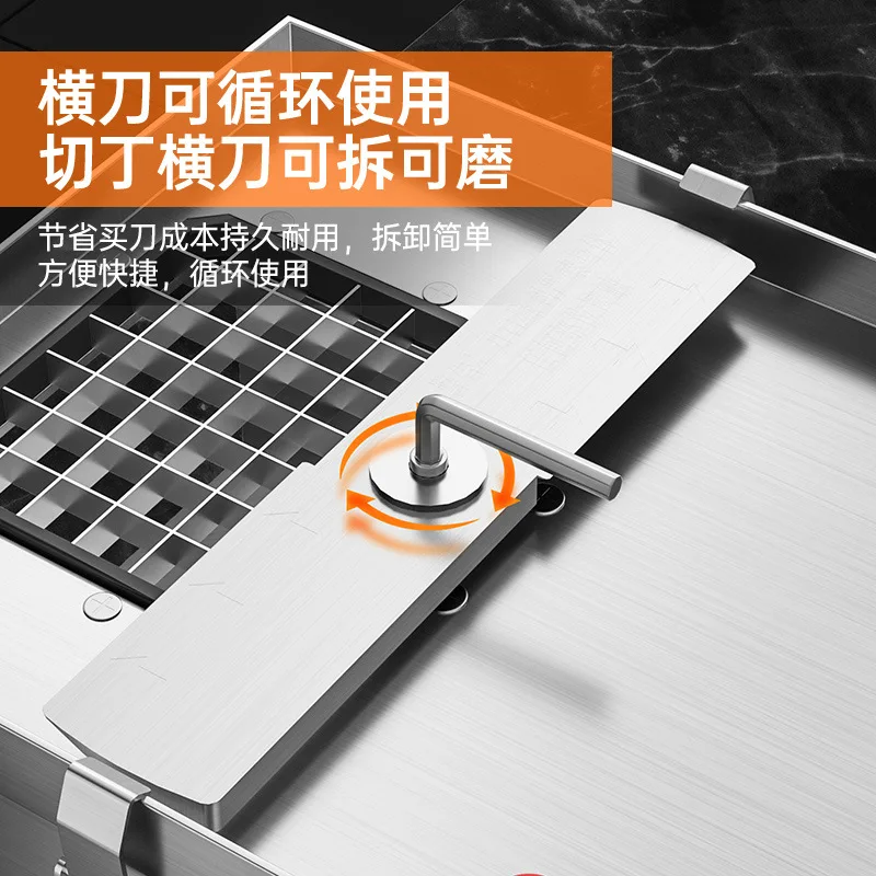 110V vegetable cutting~ dicing~ slicing~ large diameter stainless steel vegetable cutter cutting radish onion diced potato shred
