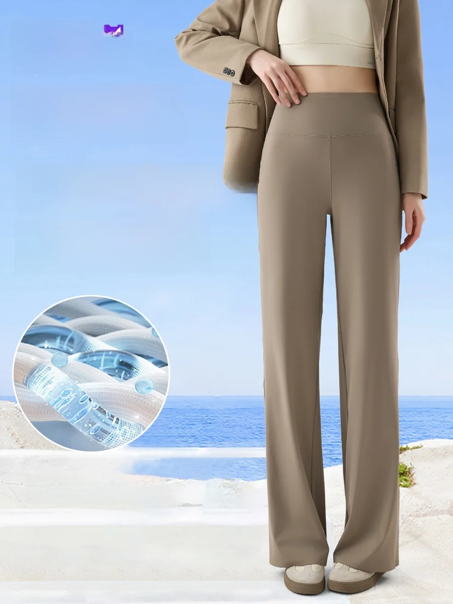 

Женские спортивные брюки с высокой талией, прямые, широкие, тонкие, для йоги, весна-осень, повседневные, свободного кроя