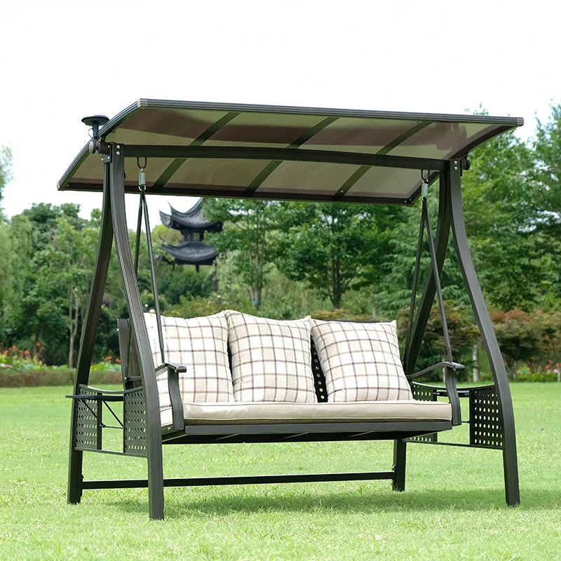 

All-aluminum solar light strip swing chair outdoor courtyard rainproof hanging double garden lazy rocking