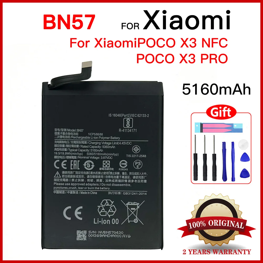 Genuine BN57 5060mAh Battery For Xiaomi Pocophone X3 Poco /X3 Pro Phone Replacement Batteries+Tools