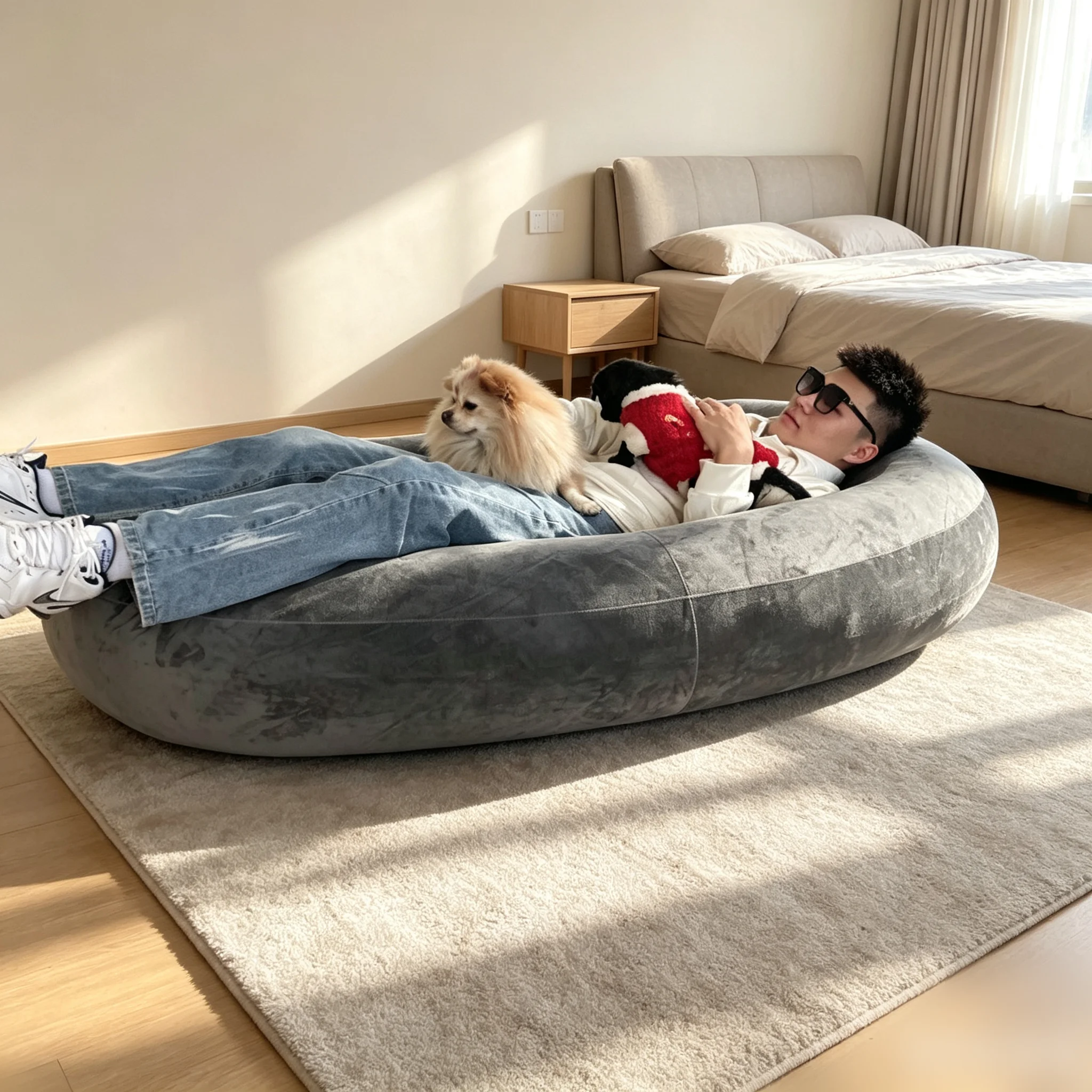 Inflatable sofa, scratch-resistant fabric cover dog bed sofa, indoor leisure reclining inflatable sofa, portable foldable bed view 2