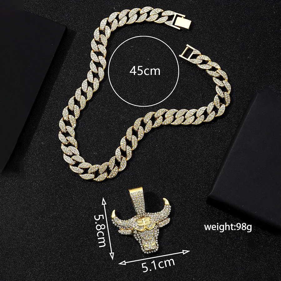 DIY accessories European and American hip hop niche personality animal cow head pendant hip hop street rap full diamond 15mm jew