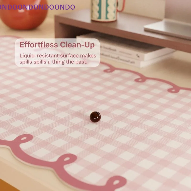 Pink Gingham Leather Desk Mat With Waterproof Non Slip Surface Cute Scalloped Edge For Home Office Study Work