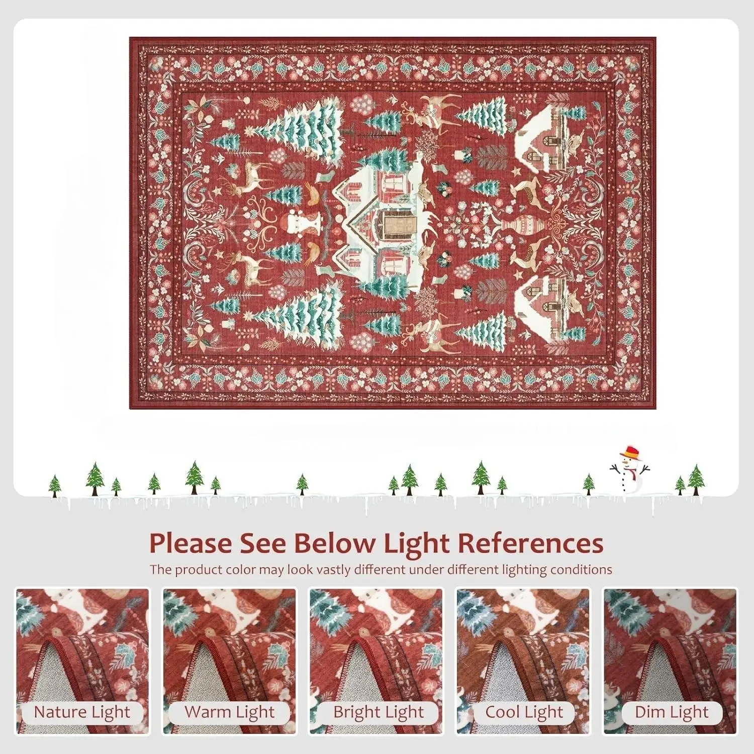 VIKAMA Christmas Bohemian Red Carpet Living Room Sofa Non-Slip Wear-Resistant Mat Bedroom Soiled Floor Mat Home Decoration