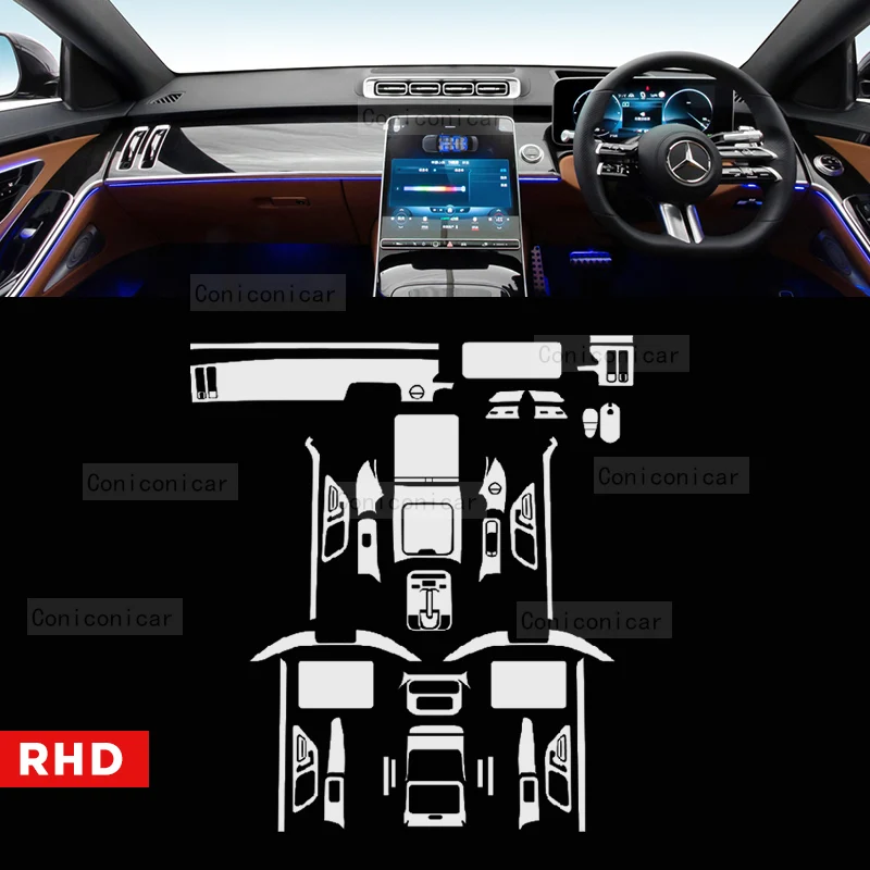 For Mercedes-Benz Classe S 2021-2023 W223 Car Interior Center Console Transparent TPU Protective Film Anti-scratch Repair Film