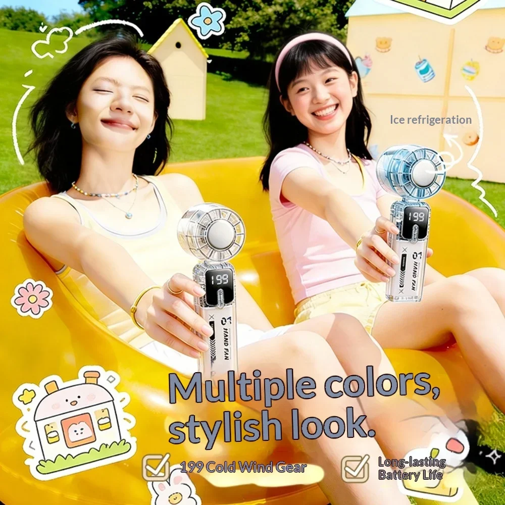 Digital 100 Gear Ice Cooling Handheld Fan Transparent Mechanical Shell Portable USB Rechargeable Pocket Outdoor Travel Student C