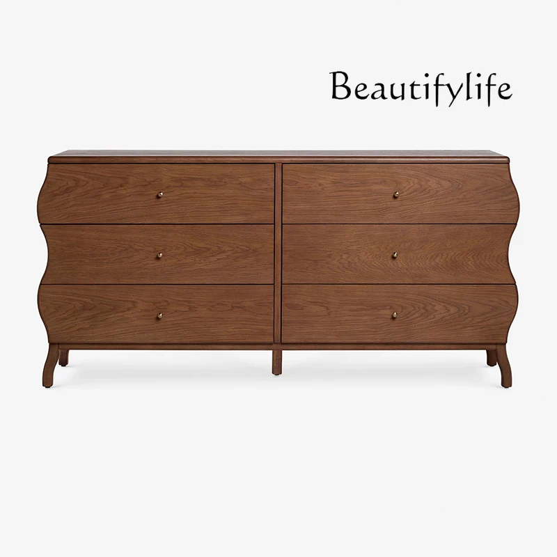 

French retro solid wood chest, antique style against the wall, storage at the end of the bed, retro small apartment cabinet