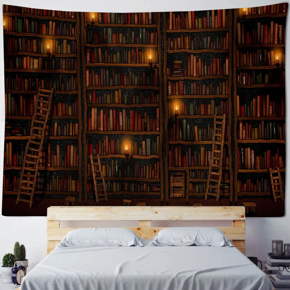 Home Decoration Tapestry Room Aesthetic Decoration Retro Magic Bookshelf Fabric Wall Hanging Hippie Bohemia Wall Decoration