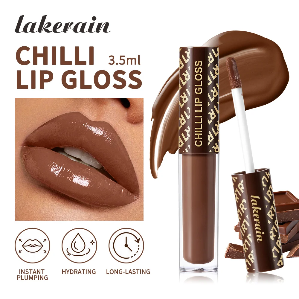 

Chilli Lip Gloss Natural Plumping Effect Smooth Creamy Texture Deep Hydration Glossy Finish Chocolate Color Plumping Lip Gloss