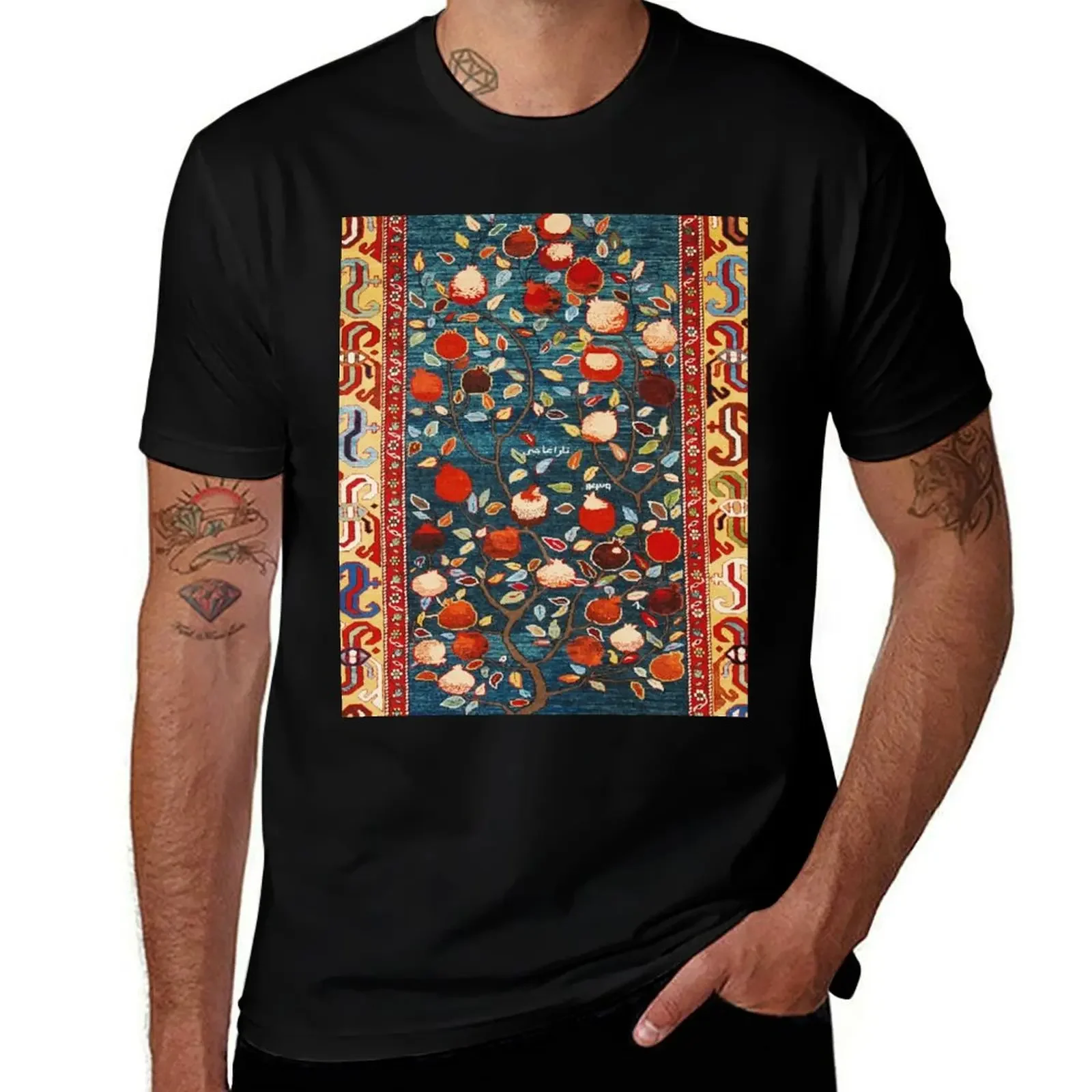 Pomegranate Tree Azerbaijan Rug Print T-Shirt funny shirt cotton graphic shirts shirts graphic tee men