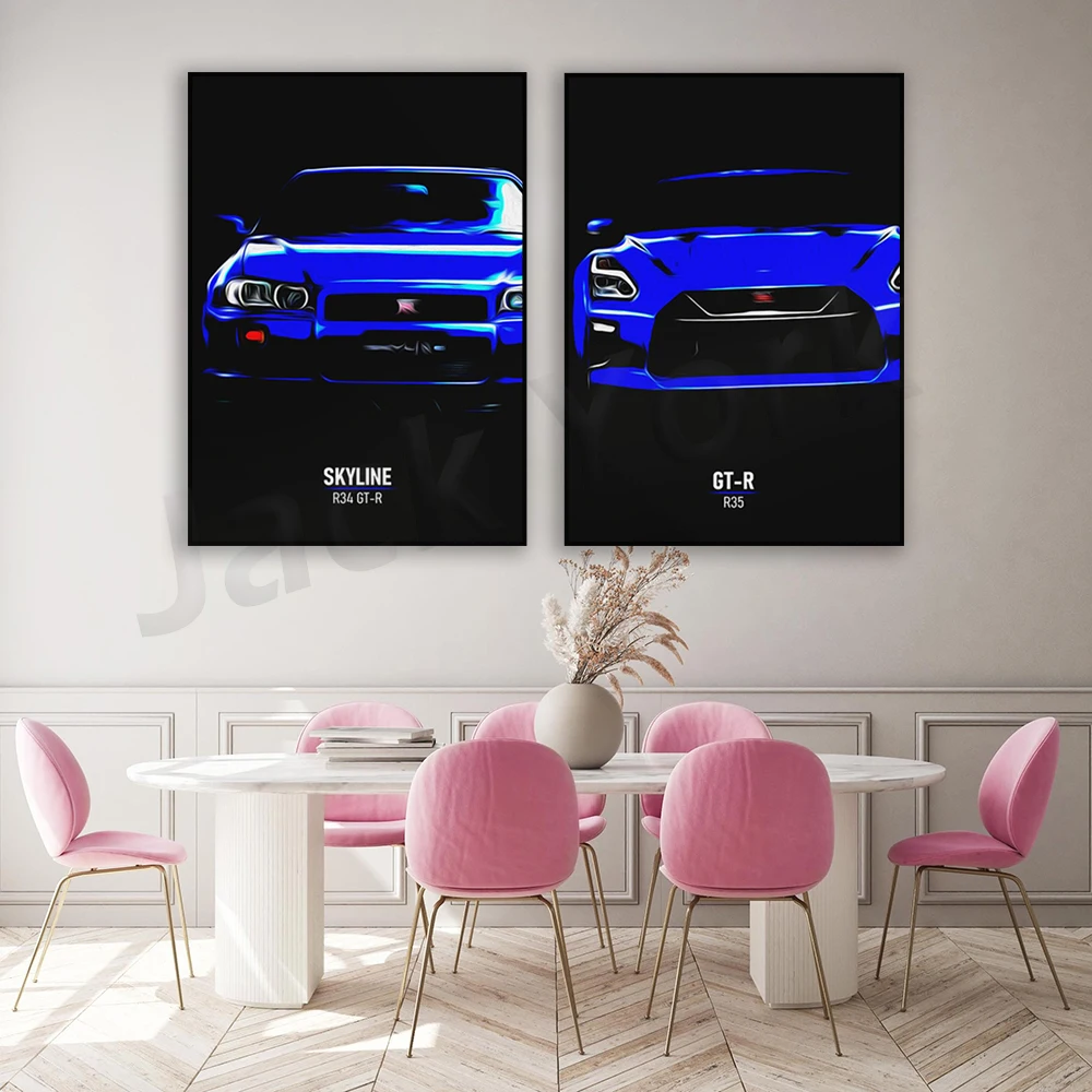 Nissan GT-R R35 R34 Sports Car Artwork, Wall Decoration, Fine Art Print, Poster, Canvas