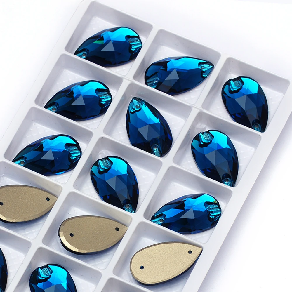 PUBRILEX Blauer Zirkon Rivoli Tropfen Kosmische Kristallsteine Flache Rückseite Strass zum Aufnähen für Kleidung, Kleider, Handarbeiten und Dekoration – Detail 7