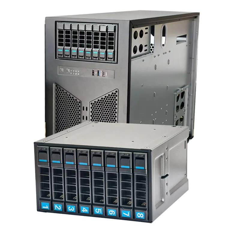 Hot Sales 2.5-inch 8 Bay NVMe U.2 SSD Hot-swap Module HDD Cage With 32G Backplane SFF8654-8i Interface Come With 2x6025 Fans