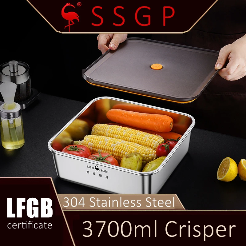 

LFGB Certificate 304 Stainless Steel Fridge Container Acid and Alkali Resistant Food Box Well Sealed 75% Air Out Crisper