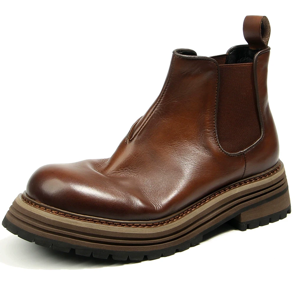 Cowhide Men Chelsea Boots Genuine Leather Men's Boots Vintage Handmade Platform Boots High Quality Men's Ankle Boots Wear-resist
