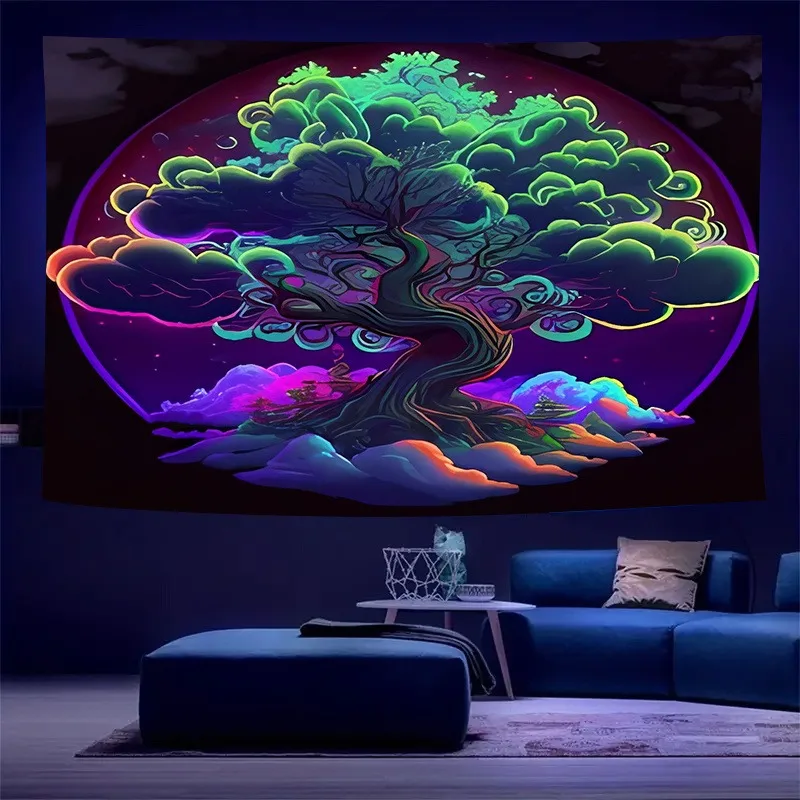 Fantasy tree ultraviolet luminous tapestry, indoor mood to create atmosphere