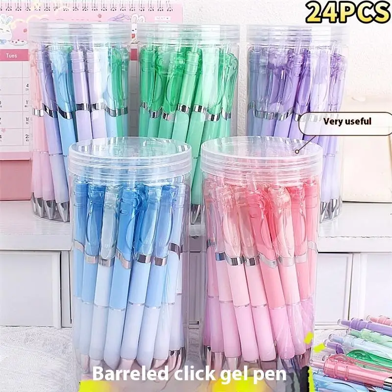 

4/24Pcs Simple Gradient Press Type Neutral Pen 0.5mm Black Retractable Gel Ink Quick Drying Gel Pen Student Stationery Suppliers