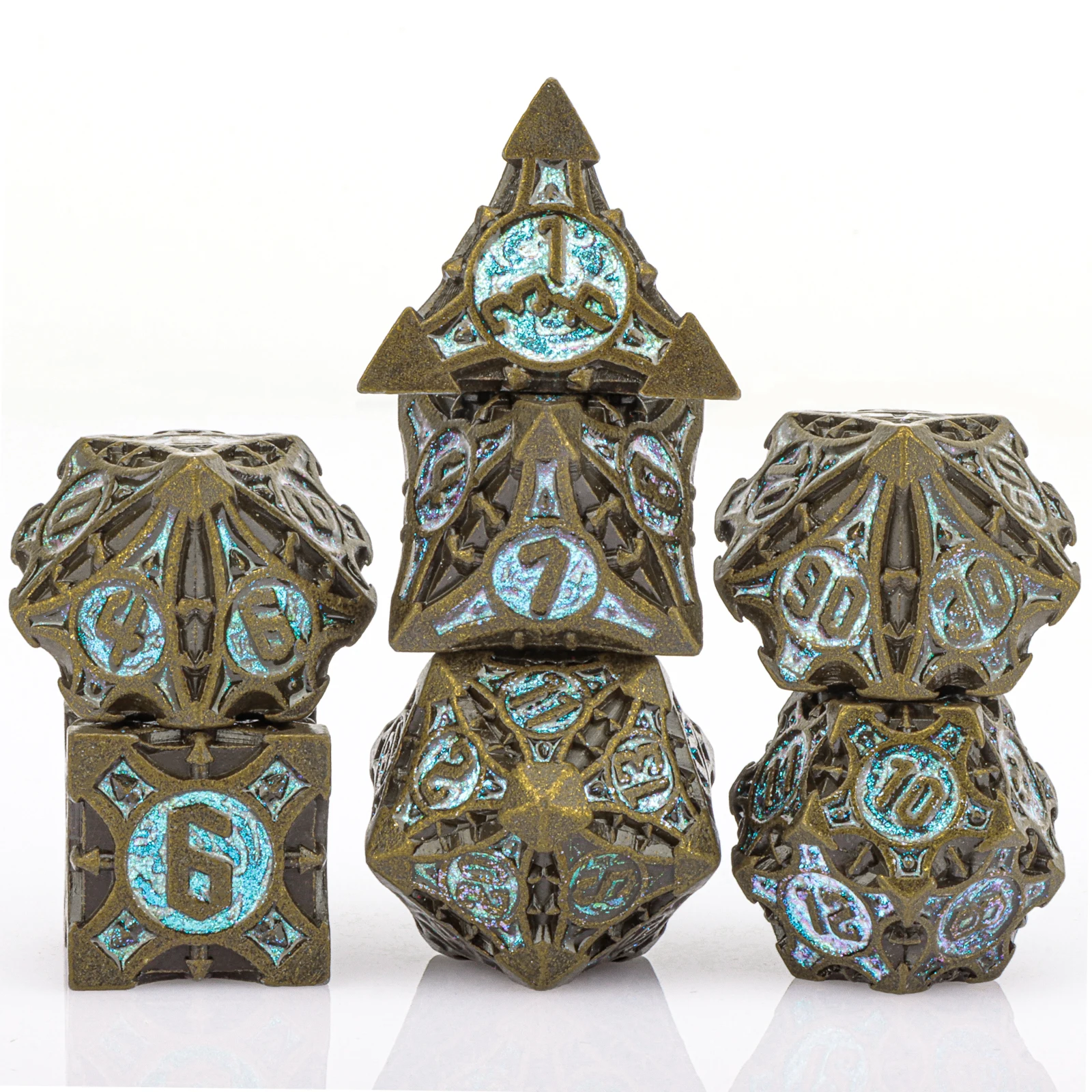 Set De 7 Dés DND Phosphorescents En Métal – Vignes Bleues, Creux, Bords Tranchants – Alliage Zinc, étui Inclus