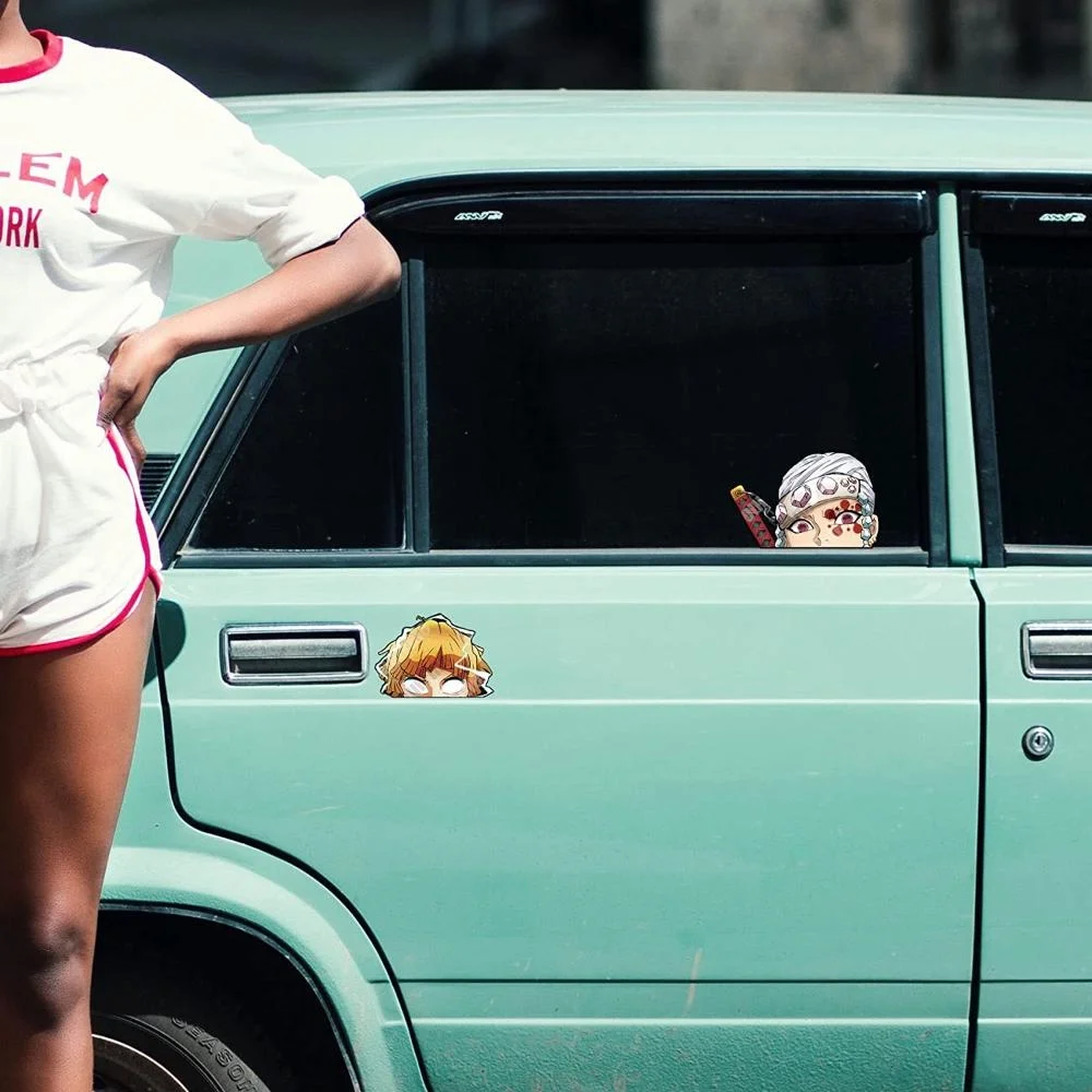 ل 4 قطعة أنيمي ملصقات السيارات القاتل شيطان السيارات الشارات Uzui Tengen الصوت هاشيرا Peeker نافذة جذع المحمول الوفير ملصق