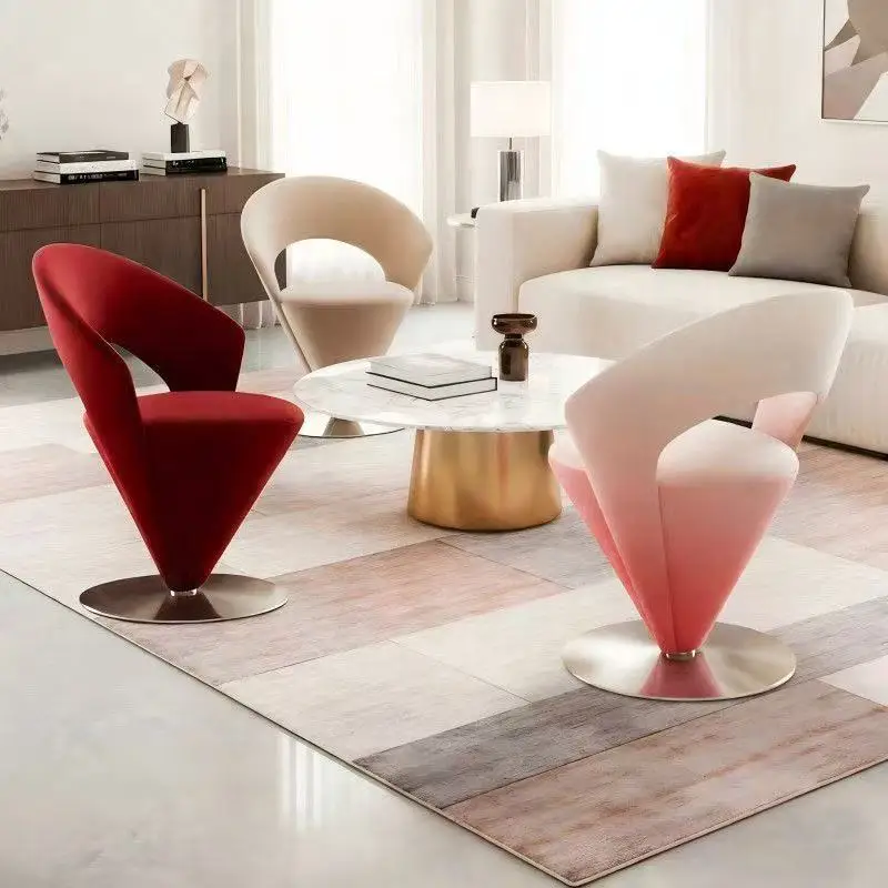 Pink Gradient Swivel Office Chair, Boucle Upholstered Cone Design 360° Vanity Chair With Metal Base For Home Office Bedroom