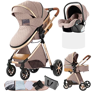 Luxus-Kinderwagen 3-in-1 mit Autositz, Neugeborenen-Sicherheitsgurt, Vielpunkt-Gurt, Vierrad-Kinderwagen, Stoßdämpfend, Faltbar, für Flugreisen und Langstrecken, mit Explosionsgeschützten EVA-Rädern
