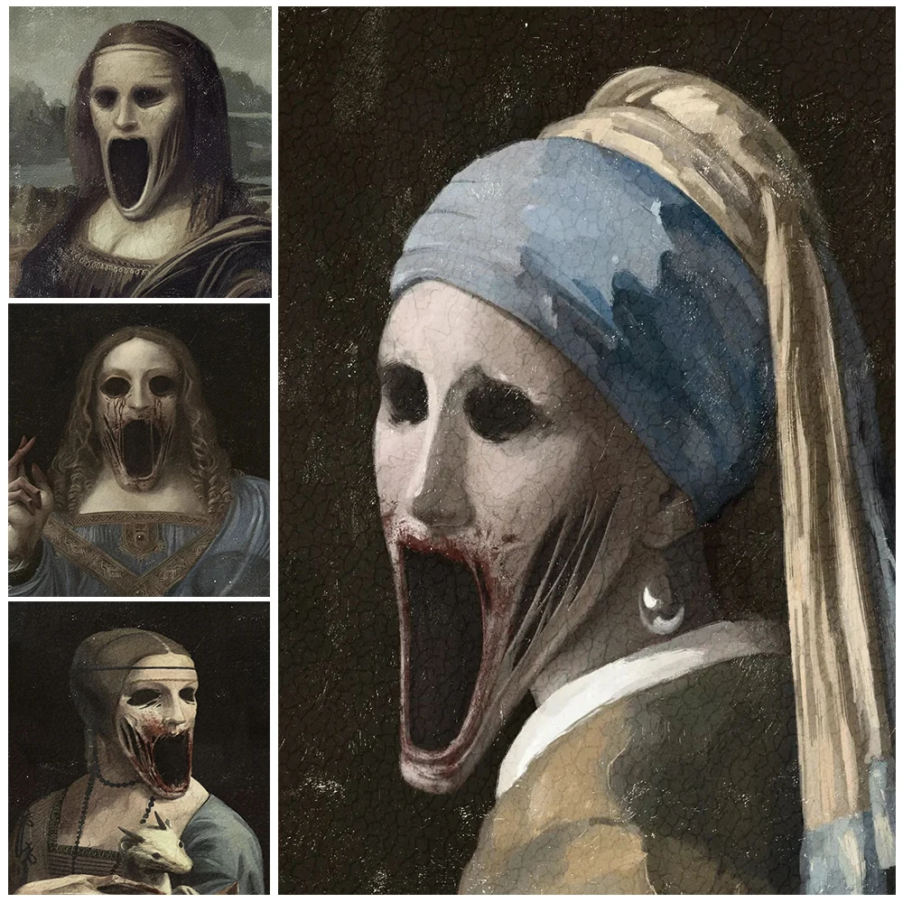 

Screaming World Famous Paintings Wall Art Canvas Painting Horror Zombie Funny Gothic Art Poster Print Home Decoration Unframed