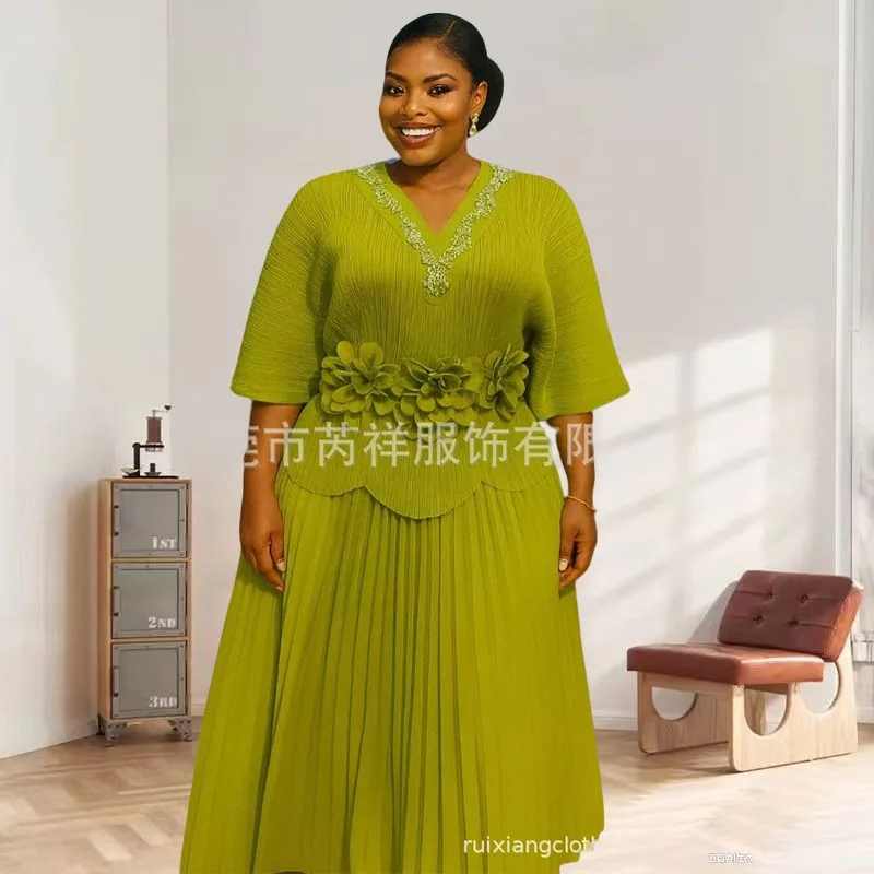 

Комплект плиссированной юбки Miyake, осень 2022, новое вечернее платье, 2 предмета, рукав «летучая мышь», v-образный вырез, вышитый топ нестандартной формы + свободная большая распашная юбка