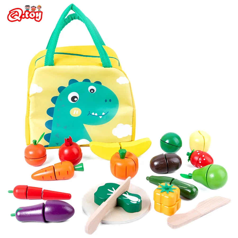 Fruit Vegetable Cutting Set Children's Pretend Play Kitchen Toy Wooden Classic Cooking Food Game Montessori Toys for Kids Game