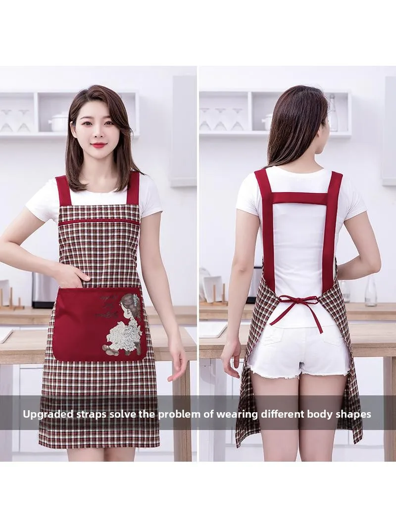 New Fashionable Thick Cotton Apron for Women Breathable Workwear Kitchen Cooking Utility Overall Waist Apron Home Cleaning Tools
