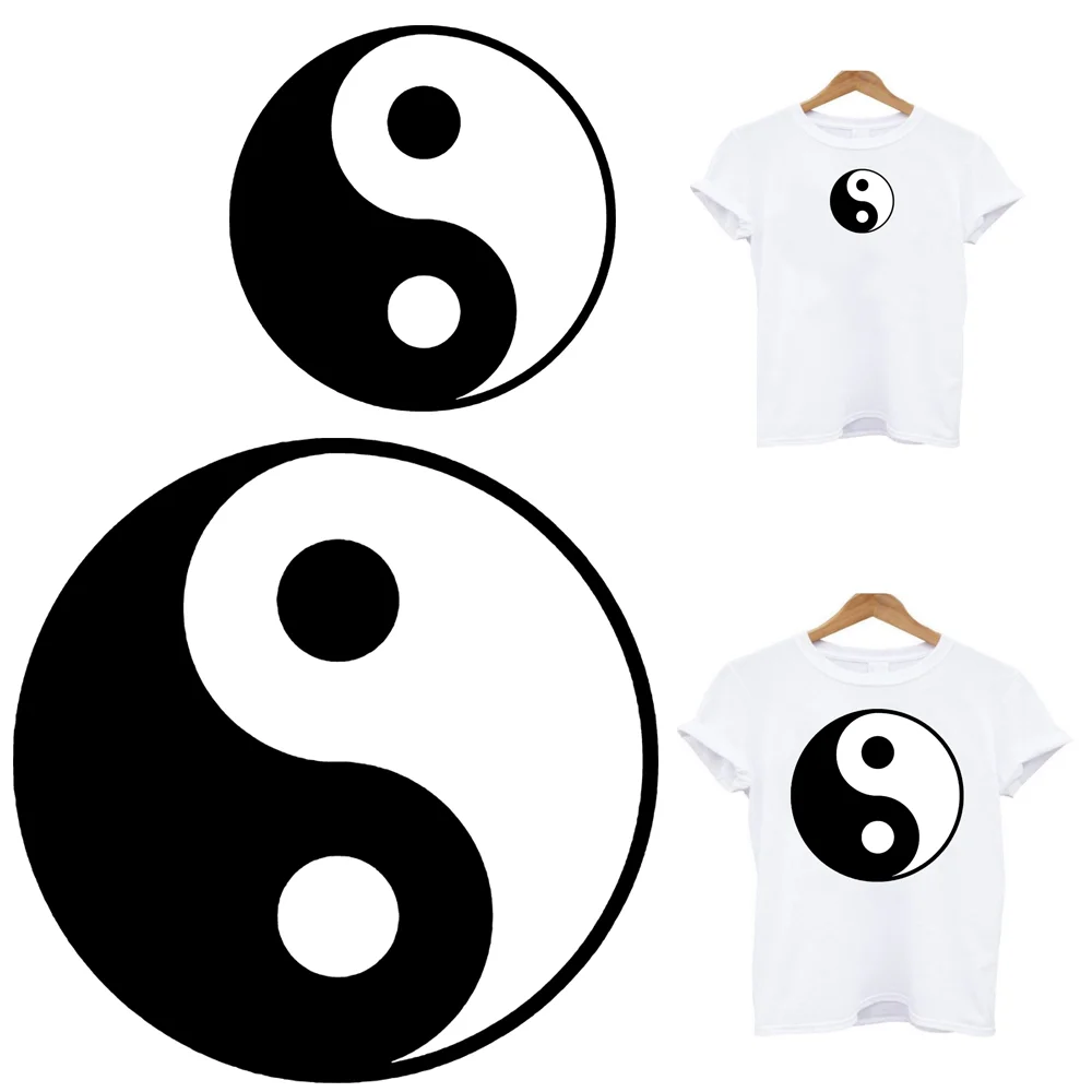 

2Pcs/Lot Tai Chi Diagram Heat Thermal Transfer T Shirt Stickers Iron On Fusible Thermo-Adhesive Ironing Patches For Clothing