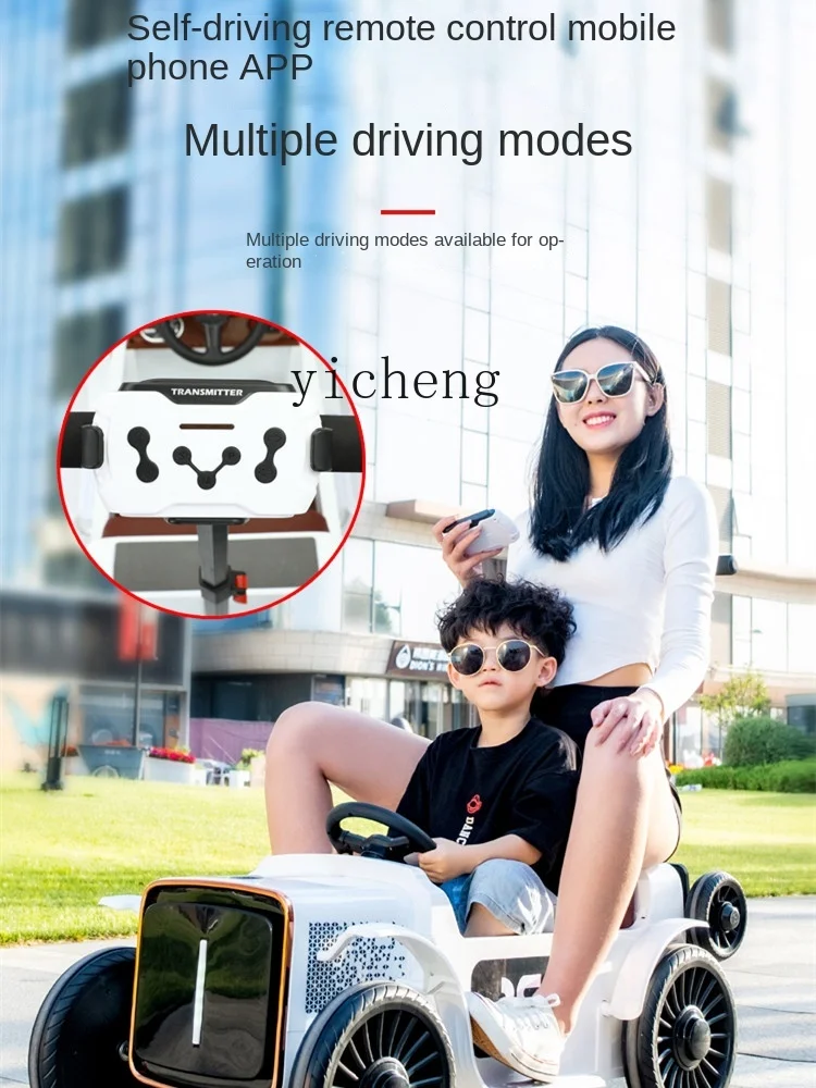 Tqh Parent-Child Car Children's Electric Car Automobile Belt Remote Control Four-Wheel Seat Child Baby Toy Car Baby Carriage