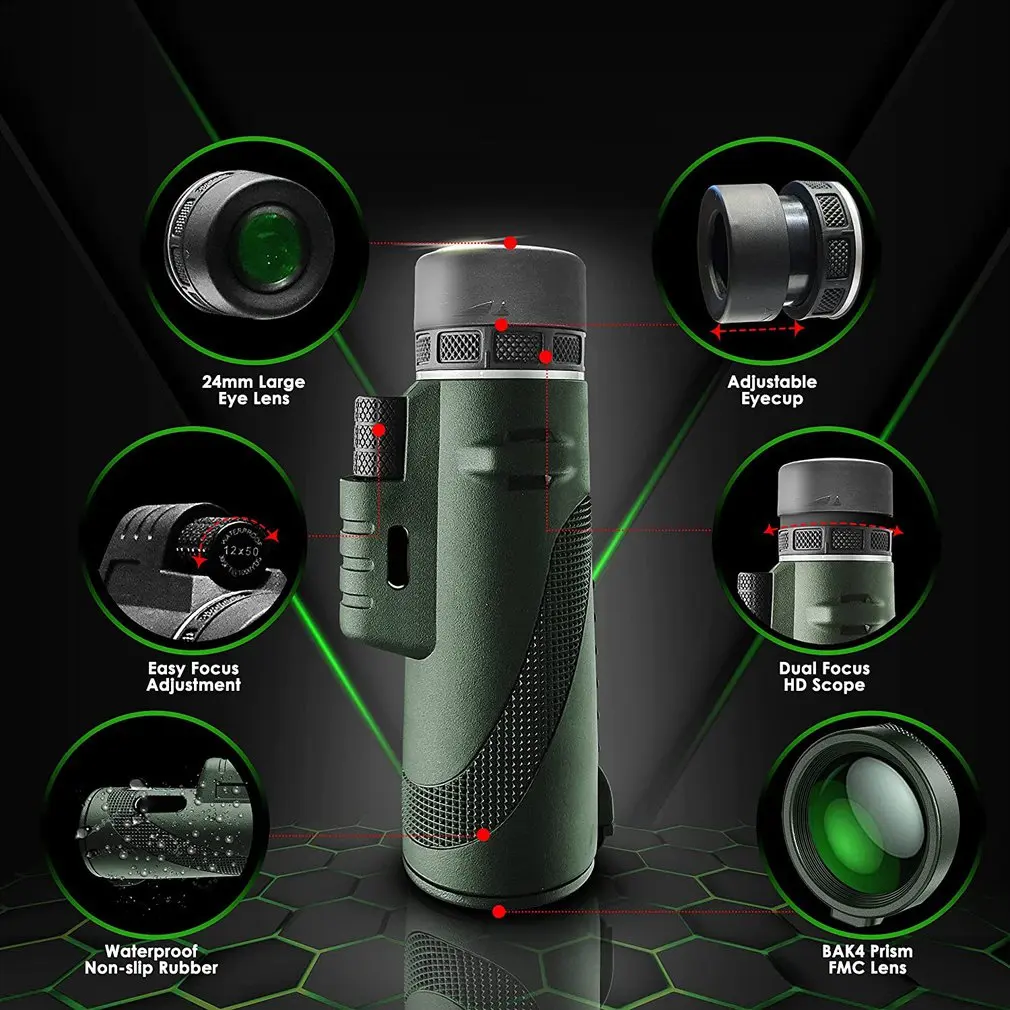 HD ثنائي التركيز أحادي تلسكوب المحمولة أحادي تلسكوب للحياة البرية مشاهدة الطيور التنزه التخييم دروبشيبينغ بالجملة