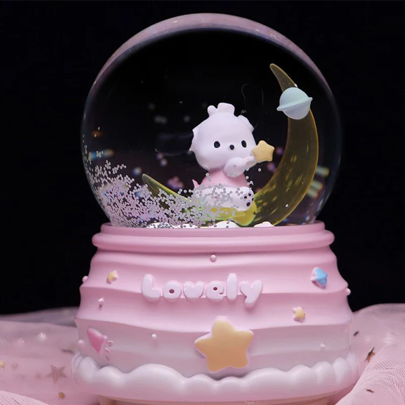 Kawaii Toys Music Box Kuromi My Melody Sanrio Anime Cartoon Cute Lighting Drifting Snow Cinnamoroll Crystal Ball for Girls Gifts